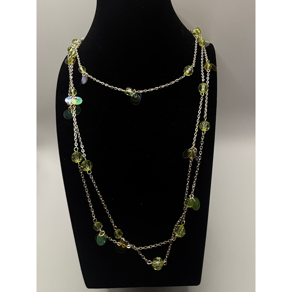Unbranded Beaded Sequin Necklace‎ Womens OS Green Silver Tone Layered Long 28"